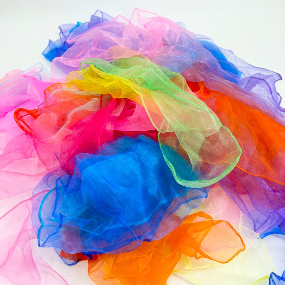 25pc Sensory Play Scarves Rainbow Ombre Sheer Chiffon Montessori Dance Kids